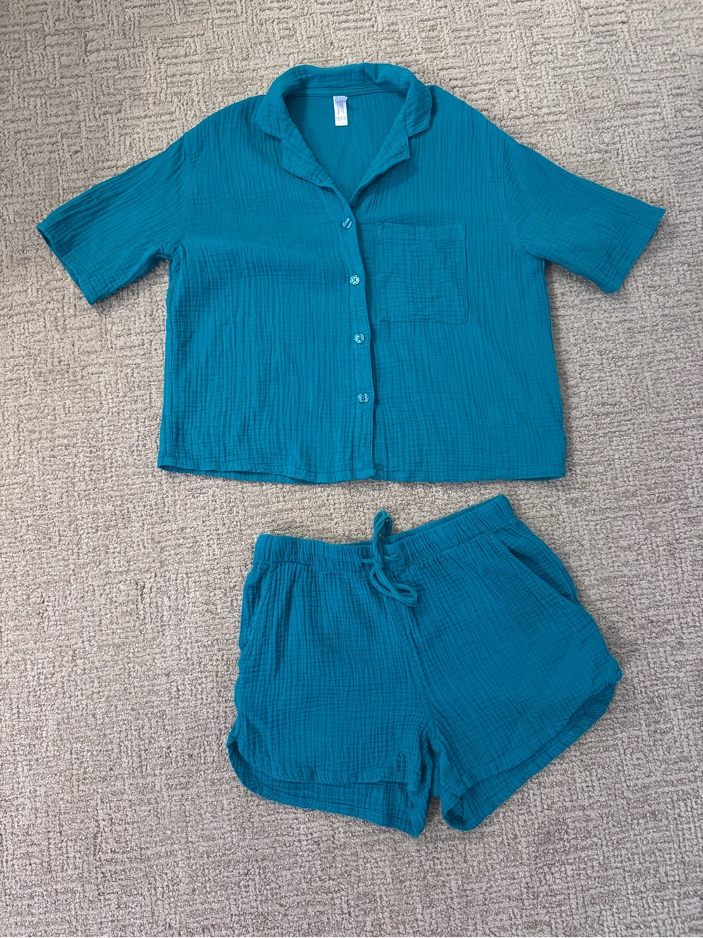 stars above Teal Cotton Gauze Short Sleeve Pajama Set